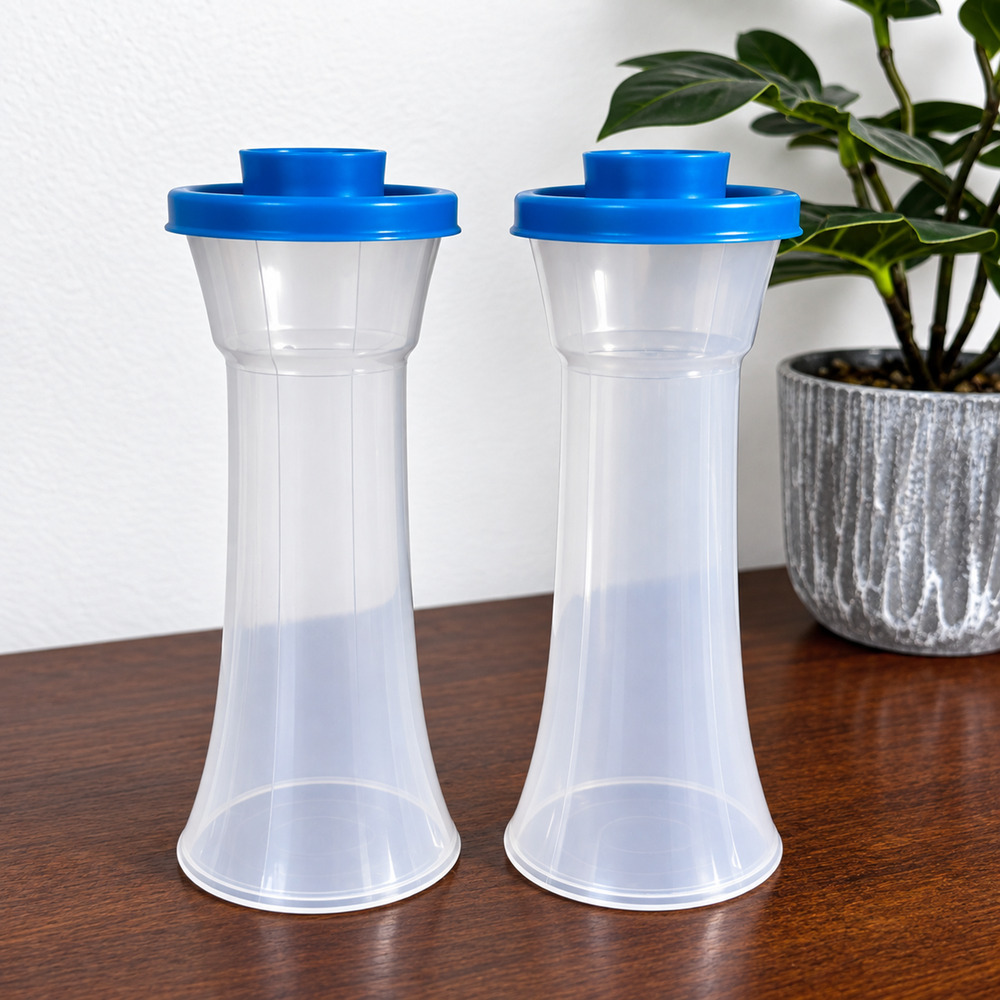 Tupperware Large Hour Glass Salt Pepper Shaker Set Blue Seals 6”